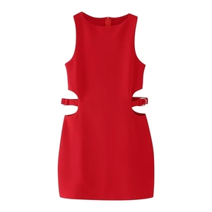 Phụ Nữ Của Quần Áo Thời Trang Mở Thiết Kế Ăn Mặc Retro Không Tay Rắn Màu Mini Dress Cho Phụ Nữ - Product Image 4