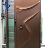 Porte d'entrée artistique 3D incurvée en aluminium moulé avec système de rupture de pont thermique, panneau latéral cannelé et sécurité renforcée
