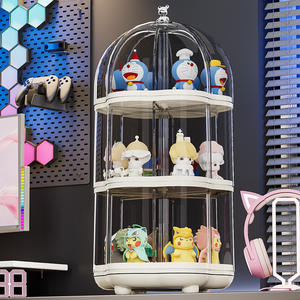 Vitrina para figuras de Doraemon, estante de almacenamiento de escritorio de plástico transparente giratorio de 3 niveles para muñecas de juguete, vitrina a prueba de polvo - Product Image 4