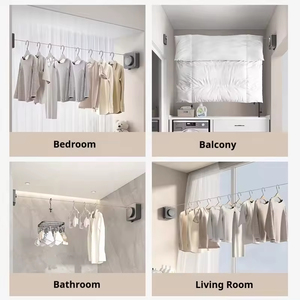 Corde <span class=keywords><strong>à</strong></span> <span class=keywords><strong>linge</strong></span> rétractable pour intérieur, corde <span class=keywords><strong>à</strong></span> <span class=keywords><strong>linge</strong></span> extérieure anti-affaissement, corde murale en acier inoxydable - 4,8 cm (<span class=keywords><strong>gris</strong></span>, noir, blanc) - Product Image 6