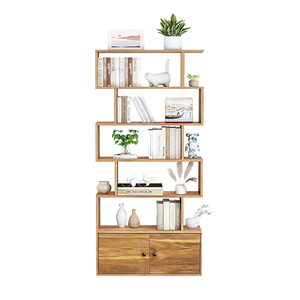 Libreria a 6 <span class=keywords><strong>Ripiani</strong></span> in Legno a Forma di S con Armadietto, Scaffale Alto Autoportante, Divisorio <span class=keywords><strong>per</strong></span> Soggiorno e Ufficio - Product Image 3