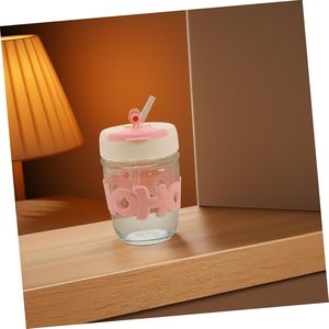 Cute Ins Girls 350ml Glass Portable <b>Clear</b> Drinking Cup Auto-Rotating Milk Mark Water <b>Bottle</b> with Straw/Chain for Gym & Camping - Product Image 3