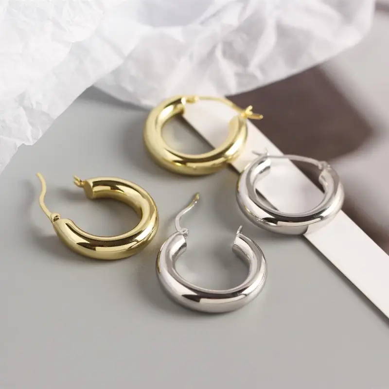 18K Gold Plated 925 Sterling Silver C Shape Hoop Earrings for Women