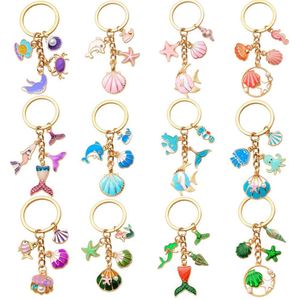 Promotion Gift Key Chains Bag <b>Charms</b> for Women Girls Set With Blue Designs Ocean Themed <b>Keyrings</b> Birthday Gifts Daily Life - Product Image 1