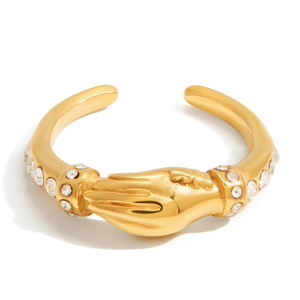 Friendship Hand <b>Ring</b> <b>Titanium</b> Steel Pave Setting Women's Jewelry Gift - Product Image 5