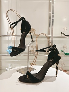 Sandalias negras de tacón alto Sandalias de serpiente desviadas de color sólido para mujeres y damas con tacones - Product Image 3