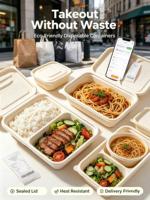 Conteneur alimentaire en fibre 100% biodégradable, boîte à emporter multiple avec couvercle, vente en gros, personnalisable