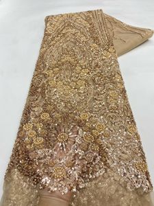 Tissu en dentelle française blanc brodé de perles et de sequins pour robes de mariée, prix de gros usine, idéal pour les femmes nigérianes - Product Image 3