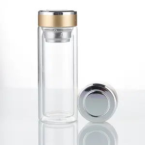 Botella de agua de vidrio con filtro de té ecológico transparente con Infusor de té JM de doble pared de grado alimenticio de 300ml/400ml/500ml