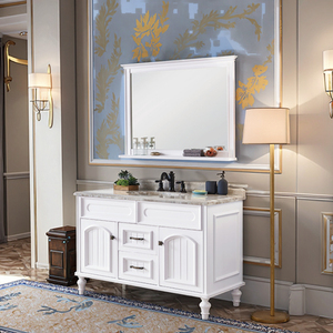 Hiện Đại Pháp Phong Cách Rắn Gỗ Phòng Tắm <span class=keywords><strong>Vanity</strong></span> Thanh Lịch Sơn Bảng Điều Chỉnh Sàn Đứng Tắm Gương Với Gốm Lưu Vực - Product Image 3