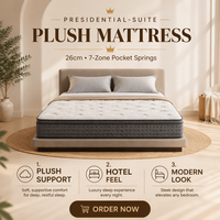 Presidential Suite Plüsch-Hybrid-Matratze |   7-Zonen Taschenfederkernmatratze mit Gel-Memoryschaum, Mittelfest, 10 Jahre Garantie für Hotel und Zuhause