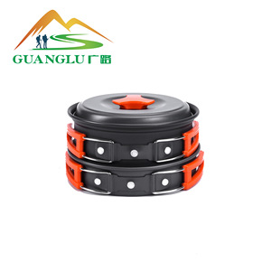 Ensemble de cuisine de camping portable Guanglu, marmite de cuisson extérieure antiadhésive 1-2L avec couvercle, couleur orange - Product Image 2