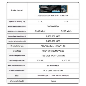Kioxia VD10 1TB/2TB High-Speed NVMe PCIe 5.0 Desktop/Laptop <b>SSD</b> M2 2280 Model LVD10Z001TC8/LVD10Z002TC8 LVD10Z001TC8, LVD10Z002T - Product Image 2