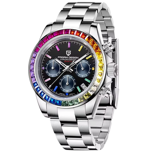 Montre à quartz multifonctionnelle pour homme 2025 PD-1644 en acier inoxydable avec lunette arc-en-ciel, chronographe et verre saphir, étanche - Product Image 1