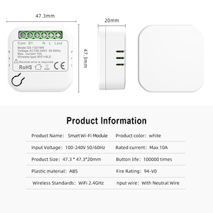 מתג קיר XZJ Wi-Fi דו-כיווני, מודולי בקרה חכמים, גודל מודול ניתן להסרה, ממסר עמיד למים, פאנל מגע, אפליקציית Smart Life, מקסימלי. 10A - Product Image 5