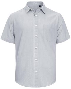 Men's Classic Collar Cotton <b>Linen</b> <b>Shirts</b> <b>Short</b> <b>Sleeve</b> Casual Button Down with Pocket Hot Sale - Product Image 4