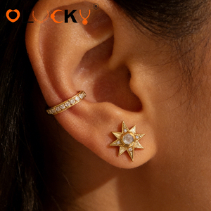 LUCKYJIU Fabricante de Joyería Personalizada, <span class=keywords><strong>Pendientes</strong></span> de Oreja con Circonita Cúbica de Una Sola Hilera, Chapados en Oro de 18k, Resistentes al Agua, para Mujer, Uso Diario - Product Image 3