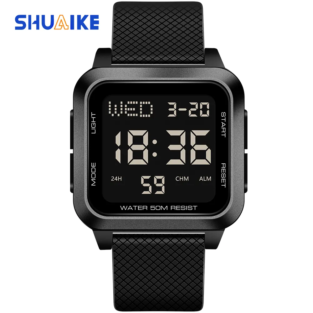 Shuaike 1143 Led Display Schokbestendig Heren Digitaal Horloge Outdoor Sporthorloge Wekker 5bar Waterdicht Horloge