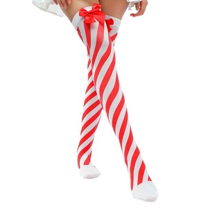 Christmas Thigh High Stockings <b>Red</b> Green Striped <b>Bow</b> Women Costume Props - Product Image 5