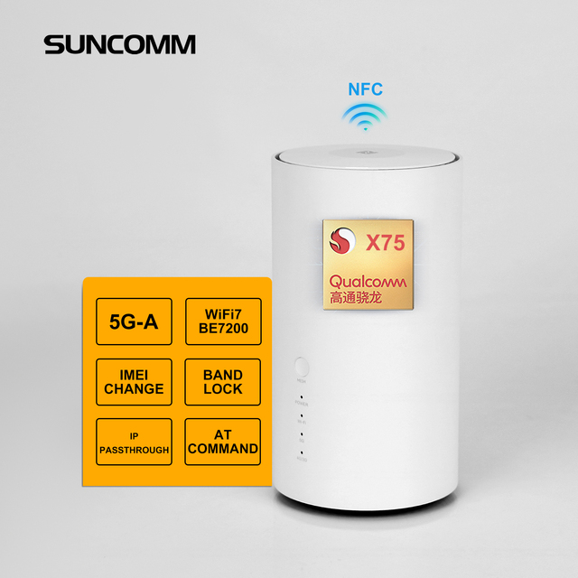 OEM SDX75 4G 5G CPE Router BE7200 4CC Carrier Aggregation WiFi 7 NFC VoLTE VoIP Mesh 2.5Gbps LAN 5G CPE Modem for Smart Home