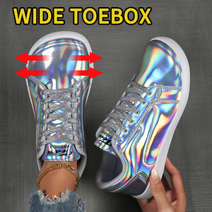 <span class=keywords><strong>Zapatillas</strong></span> Deportivas de <span class=keywords><strong>Mujer</strong></span>, Holográficas, de Piel Sintética, Suaves, con Punta Ancha, Suela Plana, Casuales, <span class=keywords><strong>Minimalistas</strong></span>, para Caminar - Product Image 1