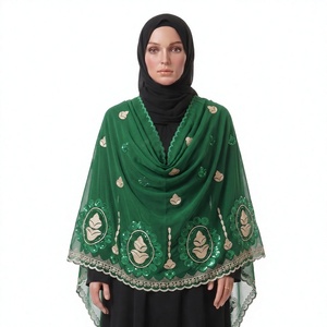 Wholesale Women Long Chiffon Hijab Scarf Floral Rhinestone Embroidered Lightweight Breathable Modest Ethnic Elegant Summer <b>Shawl</b> - Product Image 1