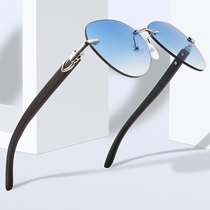 2024木製アームビッグラウンド不規則なサングラスフランススタイルリムレスカットレンズレディース屋外Uv400手作り眼鏡 - Product Image 2