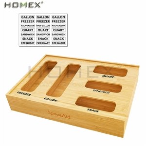5 Slot Ziplock Bag Storage Organizer for Kitchen Drawer, Bamboo Baggie Holder, Compatible with Ziploc/Homex_BSCI Factory