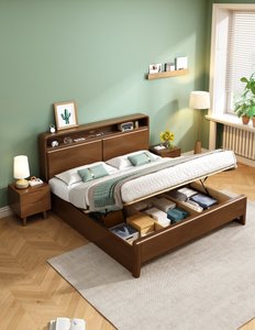 High Quality Solid Wood <b>Bed</b> <b>Frame</b> with Open Storage Headboard, Multifunctional Platform <b>Bed</b> for Bedroom Furniture - Product Image 5