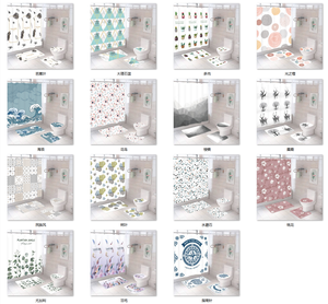 Ensemble de salle de bain 4 pièces écologique, imperméable, design moderne et luxueux, comprenant un rideau de douche, un tapis de bain et un tapis de douche en polyester - Product Image 6