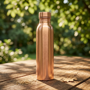 Handicraft <b>Copper</b> <b>Water</b> <b>Bottle</b> Minimalist Design Portable Outdoor Use With Lid - Product Image 1