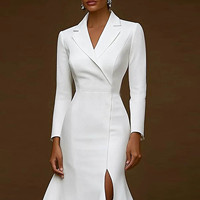 Robes mi-longues pour femmes, col en V, couleur unie, taille haute, manches longues, coupe ajustée, design enveloppant, impression numérique