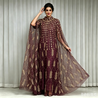 Robe de soirée pour femme, style robe de bal, avec col mandarin, strass, satin, modeste, musulmane