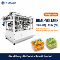 Multi-head servo 6-kops machine voor het automatisch etiketteren van verse producten, fruitpunnetten en clamshells