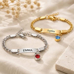 Bracelet personnalisé gravé avec le nom, en acier inoxydable, avec pierre de naissance, chaîne cubaine, bracelet personnalisé, bijoux d'anniversaire pour femme, cadeau - Product Image 2