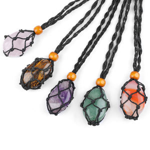 <span class=keywords><strong>Collier</strong></span> en <span class=keywords><strong>maille</strong></span> de pierre ajustable fait à la main, pendentif en cristal en forme de larme, bijoux bohèmes pour femmes - Product Image 2