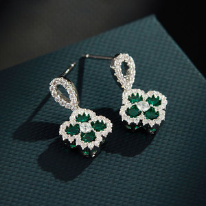 Four Leaf Clover Drop Earrings 925 Sterling Silver Zircon Inlay Flower Design Party Jewelry EA13989 - Product Image 4