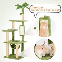 Arbre à chat 4 niveaux en bois écologique et sisal de 55 pouces avec feuilles vertes, hamac intérieur et maisonnette en peluche pour chat, livré en carton