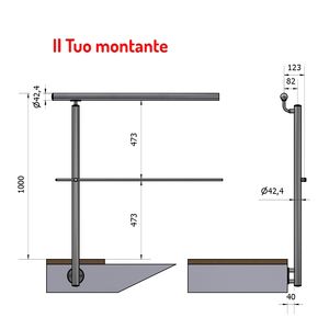 Pasamanos de compensación vertical de 42,4mm con acabado satinado, altura de fijación lateral de travesaño, acero inoxidable, AISI 316, SKU, 1, 2, 1, 2 - Product Image 1