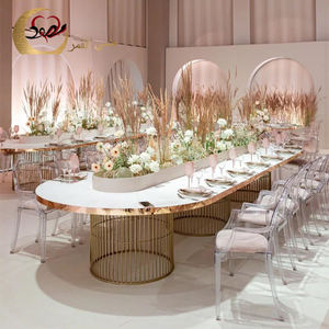 Ensemble table à manger ovale de luxe moderne avec pieds en acier inoxydable doré Mariage - Product Image 1