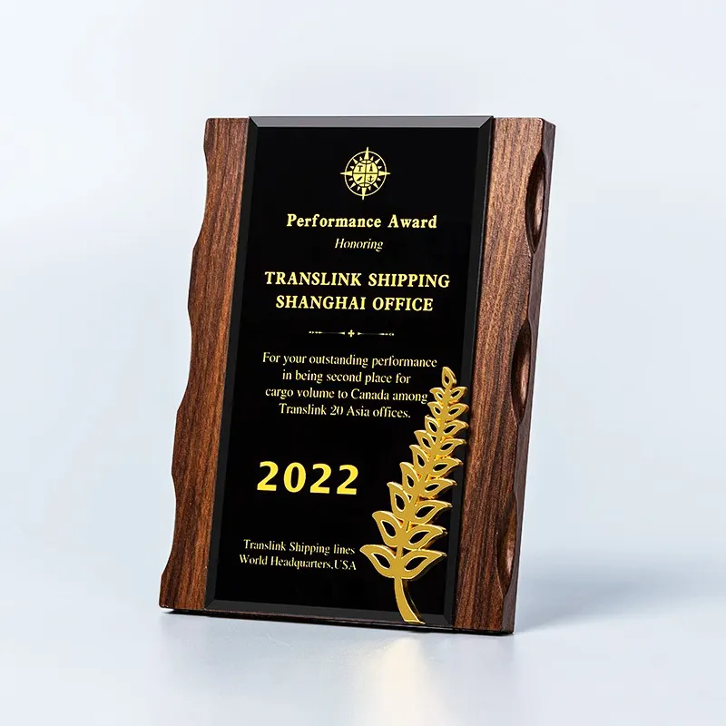 Madera noble con cristal negro logotipo personalizado logro regalo de negocios artesanía a mano trofeo de madera Placa de premio certificado