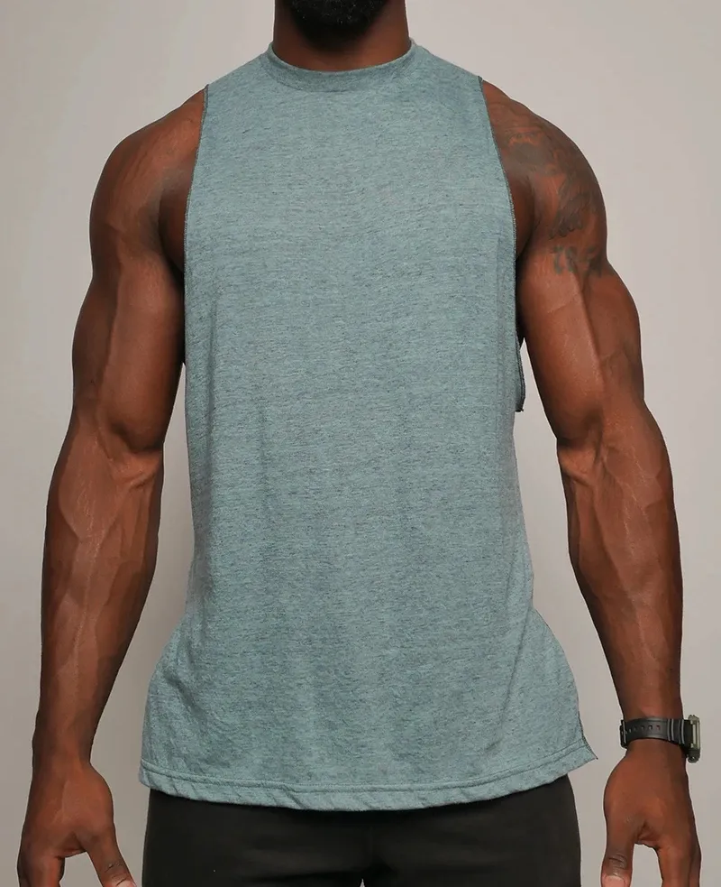 Men's 50% Cotton 50%Polyester Jersey Muscle Cut Tee Shirts with Side Split