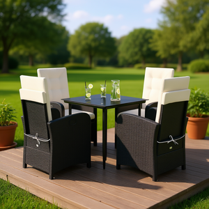 Set da Pranzo da Giardino in Rattan Nero Crema per 4 Persone, Resistente alle Intemperie, Design Contemporaneo - Product Image 2