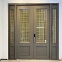 Puerta Doble de Entrada de Acero con Arco Francés Clásico Moderno, Paneles Tallados de Vidrio Templado y Ventanal para Seguridad Exterior de Villas