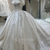Gaun Pengantin Model Ball Gown Jancember DW0234 Royal Ivory Off Shoulder Satin Berhias Kristal untuk Pengantin Wanita