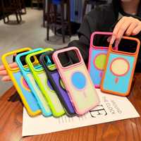 Coque de téléphone coréenne mignonne à couleurs contrastées avec bouton AI 2-en-1 magnétique, respectueuse de la peau et antidérapante pour iPhone 18pm/17/16