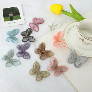 双层刺绣蕾丝蝴蝶花，手工中式服装头饰发夹配件