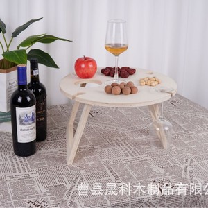 Table de pique-nique pliable en bois pour l'extérieur, ronde, diamètre 40 cm, avec rangement pour verres à vin, base à tréteaux, pour usage domestique - Product Image 1
