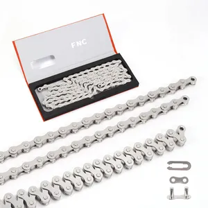 FNC-Cadena de acero inoxidable para bicicleta de montaña, antióxido, de una sola velocidad, no hueco, color blanco y plateado