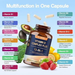 Cápsulas de Complejo Vitamínico <span class=keywords><strong>B</strong></span> 13 en 1, Suplemento Orgánico de Biotina para Adultos, Energía, Inmunidad y Salud, Venta al Por Mayor OEM - Product Image 4